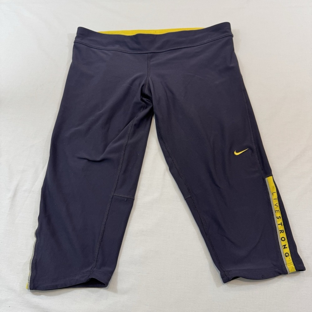 Nike Dri-FIT Livestrong Womens XL Gray Yellow Capri Running Leggings 443831-010